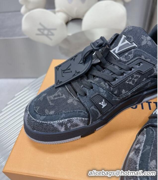 Best Grade Louis Vuitton LV Trainer Sneakers in Monogram Denim Black 105129