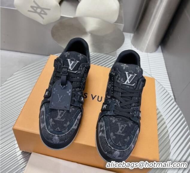 Best Grade Louis Vuitton LV Trainer Sneakers in Monogram Denim Black 105129