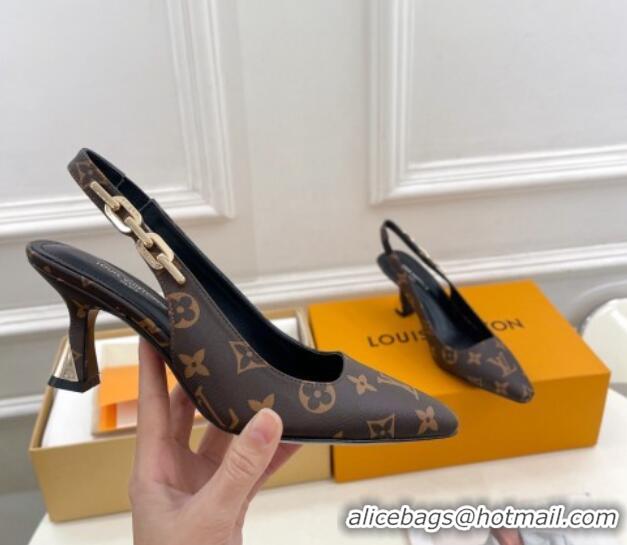 Popular Style Louis Vuitton Sparkle Slingback Pumps 6.5cm with Chain Charm in Monogram Canvas 105130