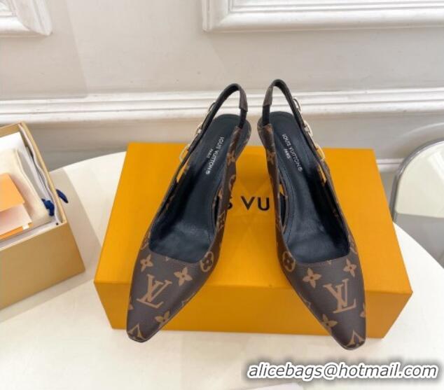 Popular Style Louis Vuitton Sparkle Slingback Pumps 6.5cm with Chain Charm in Monogram Canvas 105130