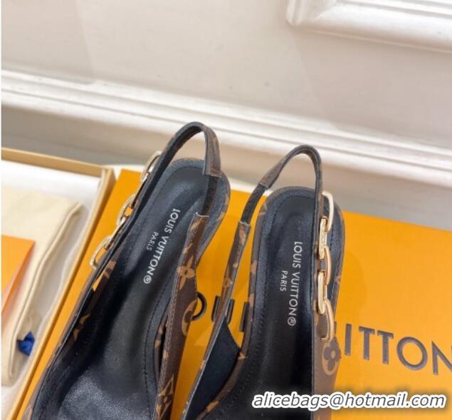 Popular Style Louis Vuitton Sparkle Slingback Pumps 6.5cm with Chain Charm in Monogram Canvas 105130