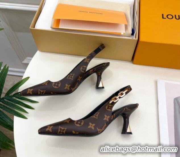 Popular Style Louis Vuitton Sparkle Slingback Pumps 6.5cm with Chain Charm in Monogram Canvas 105130