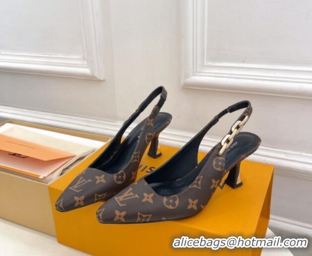 Popular Style Louis Vuitton Sparkle Slingback Pumps 6.5cm with Chain Charm in Monogram Canvas 105130