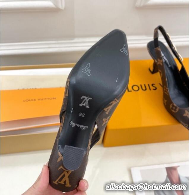 Popular Style Louis Vuitton Sparkle Slingback Pumps 6.5cm with Chain Charm in Monogram Canvas 105130