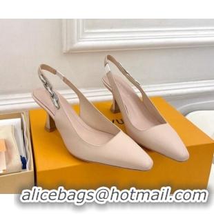 Good Looking Louis Vuitton Sparkle Slingback Pumps 6.5cm with Chain Charm in Calf Leather Nude 105131