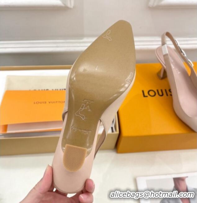 Good Looking Louis Vuitton Sparkle Slingback Pumps 6.5cm with Chain Charm in Calf Leather Nude 105131