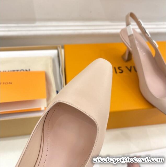 Good Looking Louis Vuitton Sparkle Slingback Pumps 6.5cm with Chain Charm in Calf Leather Nude 105131