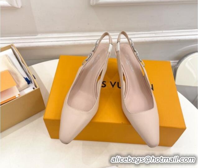 Good Looking Louis Vuitton Sparkle Slingback Pumps 6.5cm with Chain Charm in Calf Leather Nude 105131