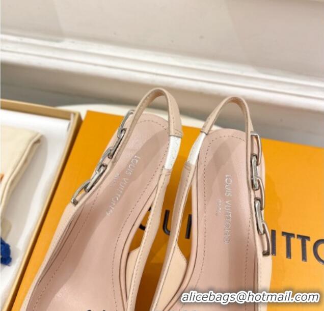 Good Looking Louis Vuitton Sparkle Slingback Pumps 6.5cm with Chain Charm in Calf Leather Nude 105131