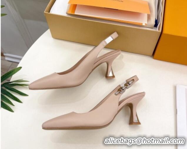 Good Looking Louis Vuitton Sparkle Slingback Pumps 6.5cm with Chain Charm in Calf Leather Nude 105131