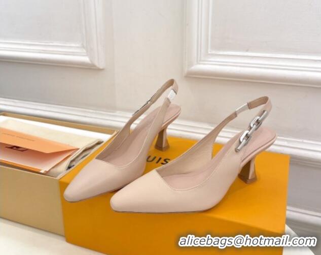 Good Looking Louis Vuitton Sparkle Slingback Pumps 6.5cm with Chain Charm in Calf Leather Nude 105131