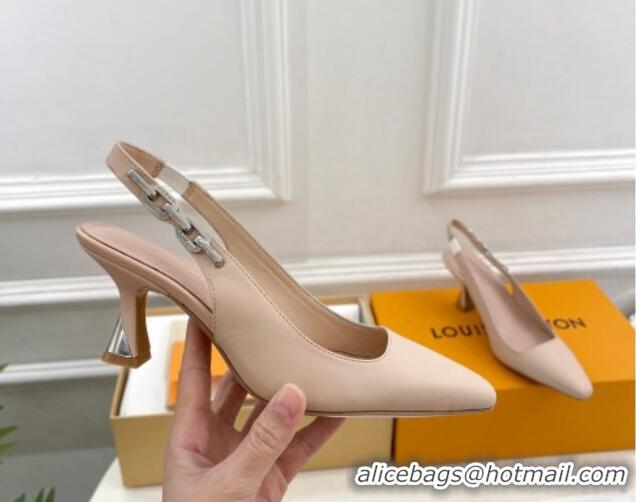 Good Looking Louis Vuitton Sparkle Slingback Pumps 6.5cm with Chain Charm in Calf Leather Nude 105131