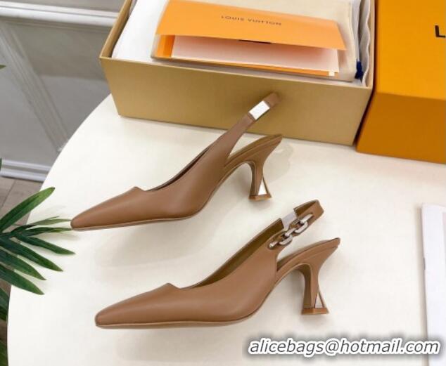 Best Product Louis Vuitton Sparkle Slingback Pumps 6.5cm with Chain Charm in Calf Leather Brown 105132