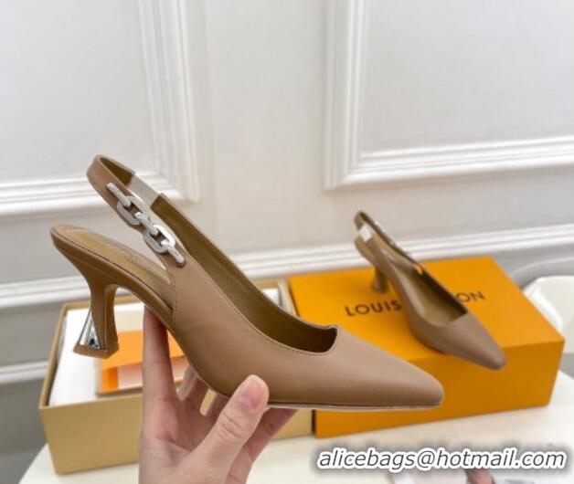 Best Product Louis Vuitton Sparkle Slingback Pumps 6.5cm with Chain Charm in Calf Leather Brown 105132