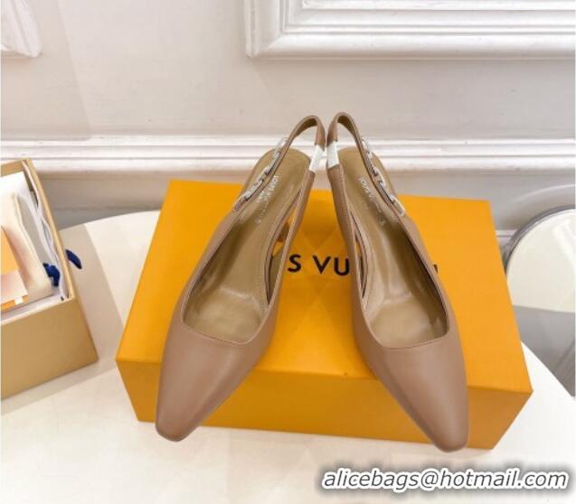 Best Product Louis Vuitton Sparkle Slingback Pumps 6.5cm with Chain Charm in Calf Leather Brown 105132