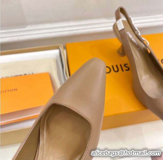 Best Product Louis Vuitton Sparkle Slingback Pumps 6.5cm with Chain Charm in Calf Leather Brown 105132