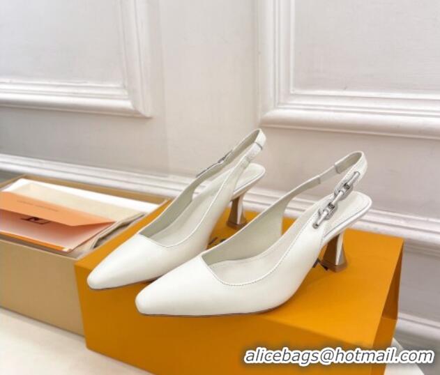 Unique Style Louis Vuitton Sparkle Slingback Pumps 6.5cm with Chain Charm in Calf Leather White 105133