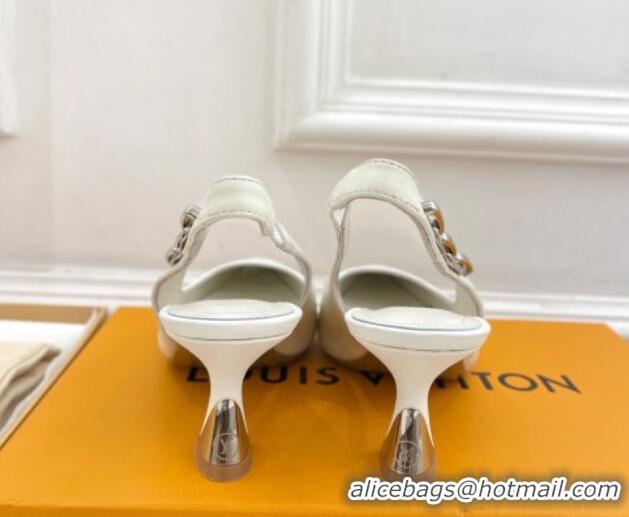 Unique Style Louis Vuitton Sparkle Slingback Pumps 6.5cm with Chain Charm in Calf Leather White 105133