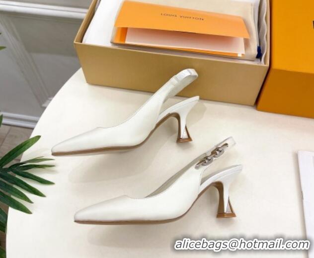 Unique Style Louis Vuitton Sparkle Slingback Pumps 6.5cm with Chain Charm in Calf Leather White 105133