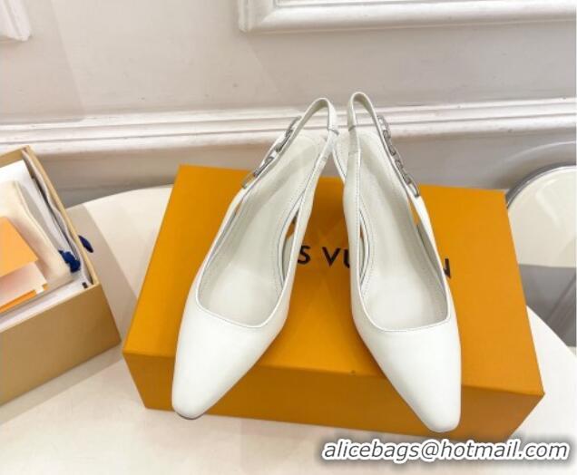 Unique Style Louis Vuitton Sparkle Slingback Pumps 6.5cm with Chain Charm in Calf Leather White 105133