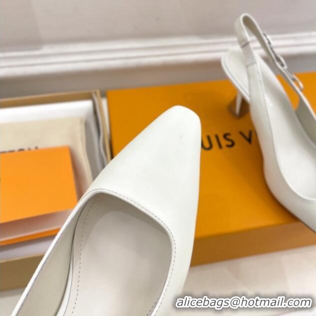 Unique Style Louis Vuitton Sparkle Slingback Pumps 6.5cm with Chain Charm in Calf Leather White 105133