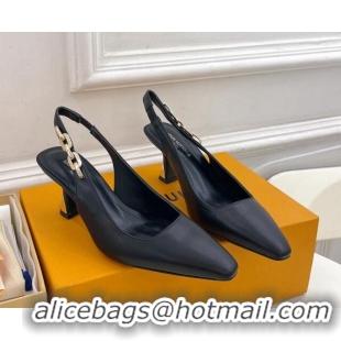 Lowest Price Louis Vuitton Sparkle Slingback Pumps 6.5cm with Chain Charm in Calf Leather Black 105134