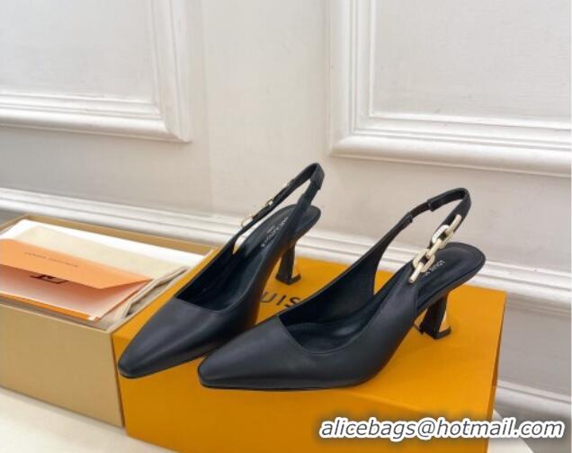 Lowest Price Louis Vuitton Sparkle Slingback Pumps 6.5cm with Chain Charm in Calf Leather Black 105134