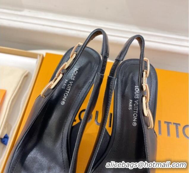 Lowest Price Louis Vuitton Sparkle Slingback Pumps 6.5cm with Chain Charm in Calf Leather Black 105134