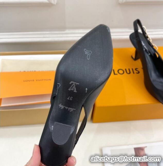 Lowest Price Louis Vuitton Sparkle Slingback Pumps 6.5cm with Chain Charm in Calf Leather Black 105134