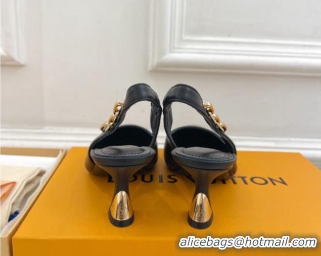 Lowest Price Louis Vuitton Sparkle Slingback Pumps 6.5cm with Chain Charm in Calf Leather Black 105134