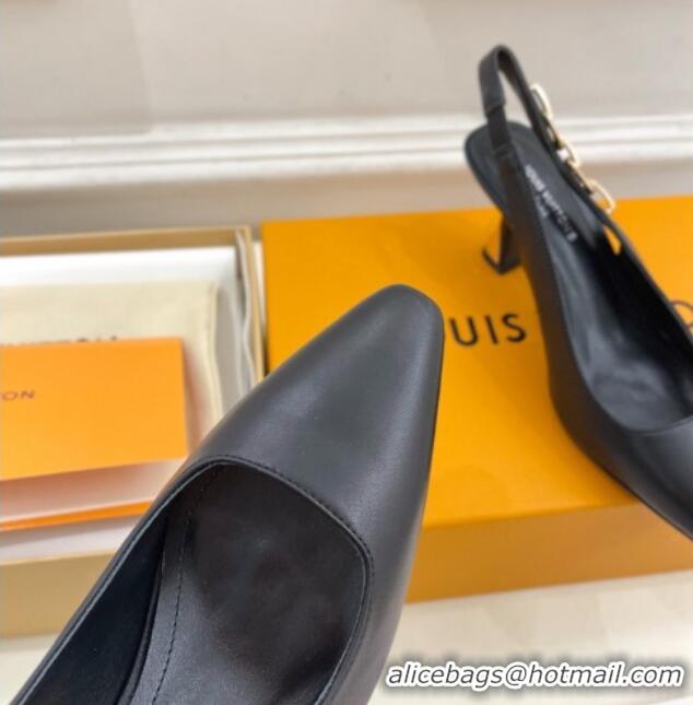 Lowest Price Louis Vuitton Sparkle Slingback Pumps 6.5cm with Chain Charm in Calf Leather Black 105134