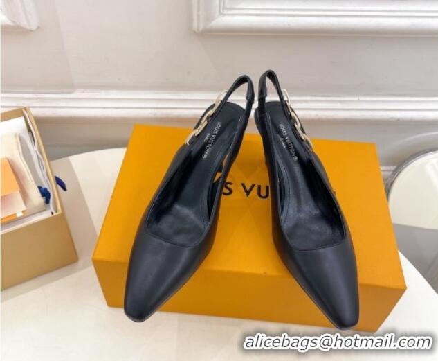 Lowest Price Louis Vuitton Sparkle Slingback Pumps 6.5cm with Chain Charm in Calf Leather Black 105134