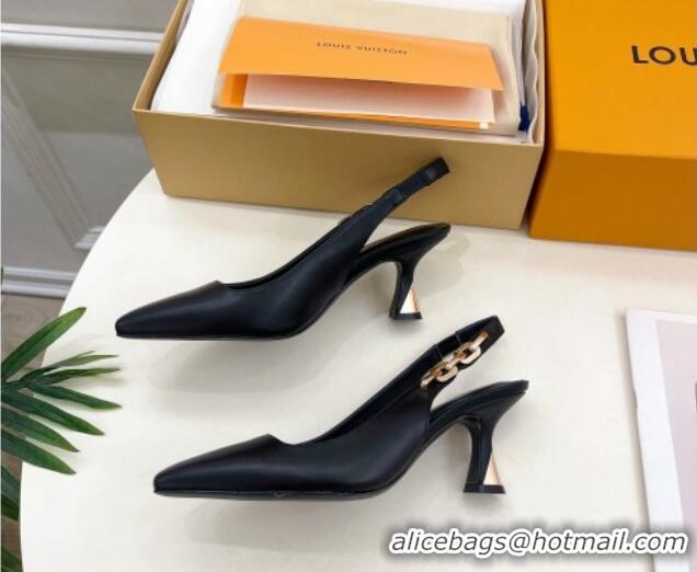 Lowest Price Louis Vuitton Sparkle Slingback Pumps 6.5cm with Chain Charm in Calf Leather Black 105134