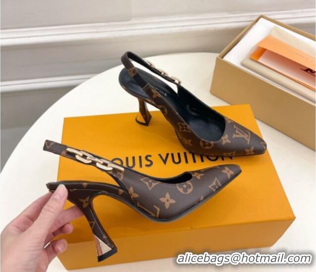 Top Design Louis Vuitton Sparkle Slingback Pumps 9.5cm with Chain Charm in Monogram Canvas 105135