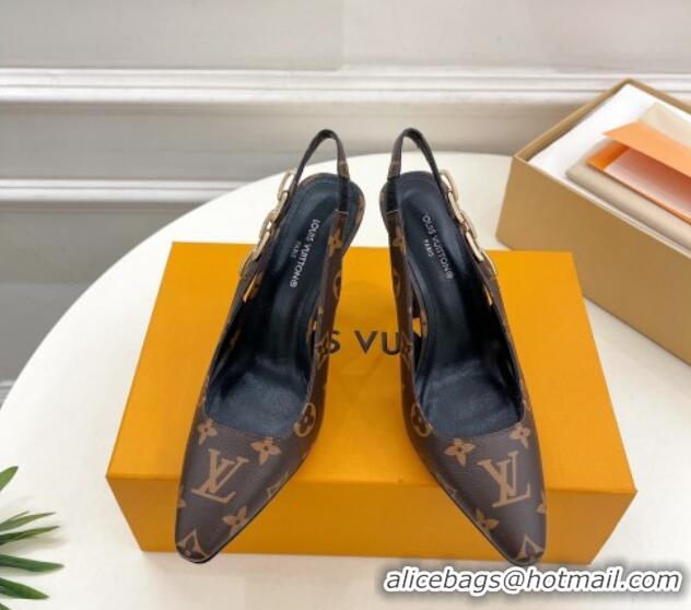 Top Design Louis Vuitton Sparkle Slingback Pumps 9.5cm with Chain Charm in Monogram Canvas 105135