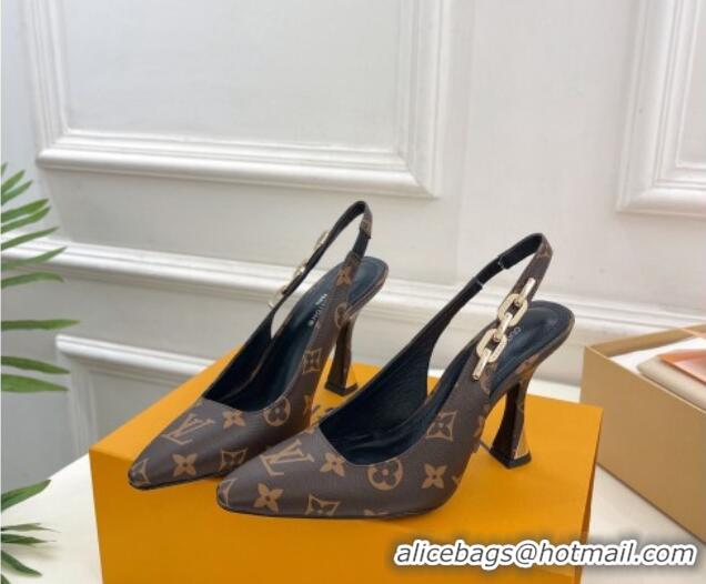 Top Design Louis Vuitton Sparkle Slingback Pumps 9.5cm with Chain Charm in Monogram Canvas 105135