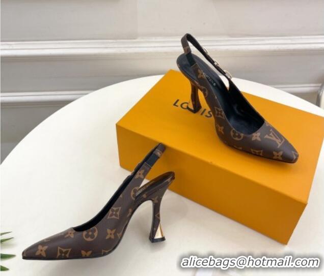 Top Design Louis Vuitton Sparkle Slingback Pumps 9.5cm with Chain Charm in Monogram Canvas 105135