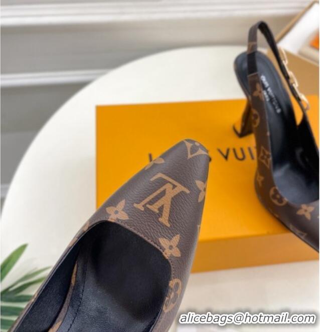 Top Design Louis Vuitton Sparkle Slingback Pumps 9.5cm with Chain Charm in Monogram Canvas 105135