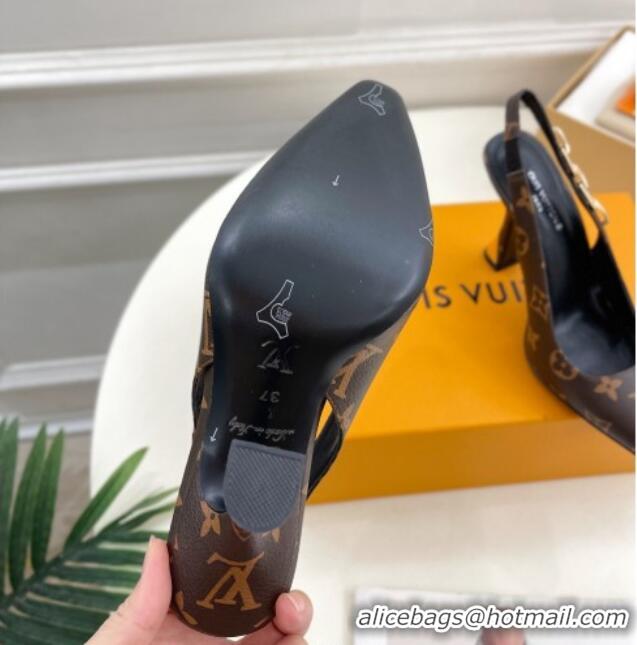 Top Design Louis Vuitton Sparkle Slingback Pumps 9.5cm with Chain Charm in Monogram Canvas 105135