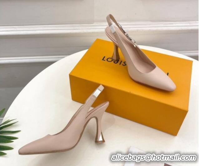 Good Quality Louis Vuitton Sparkle Slingback Pumps 9.5cm with Chain Charm in Calf Leather Nude 0105136