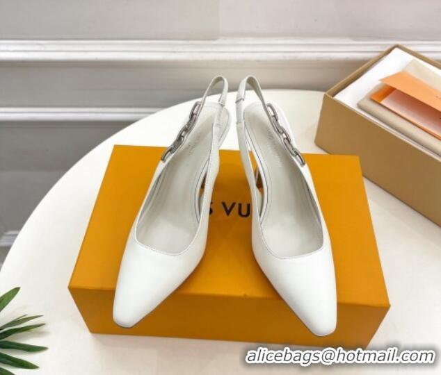 Good Product Louis Vuitton Sparkle Slingback Pumps 9.5cm with Chain Charm in Calf Leather White 105138