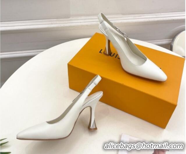 Good Product Louis Vuitton Sparkle Slingback Pumps 9.5cm with Chain Charm in Calf Leather White 105138