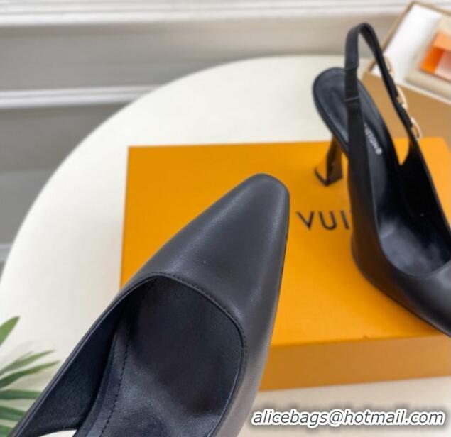 Good Product Louis Vuitton Sparkle Slingback Pumps 9.5cm with Chain Charm in Calf Leather Black 105139