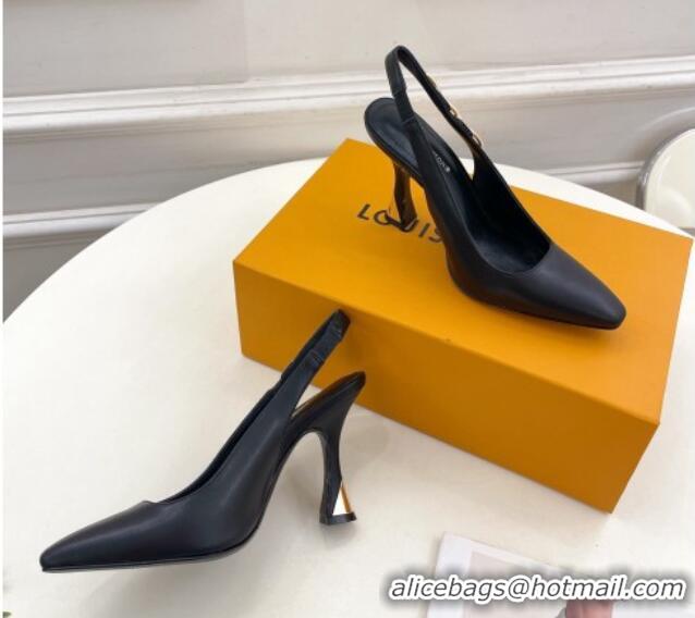 Good Product Louis Vuitton Sparkle Slingback Pumps 9.5cm with Chain Charm in Calf Leather Black 105139