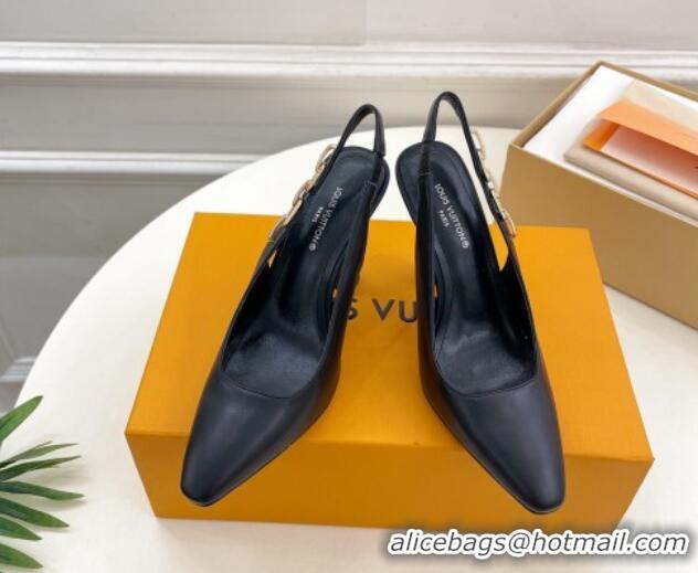 Good Product Louis Vuitton Sparkle Slingback Pumps 9.5cm with Chain Charm in Calf Leather Black 105139