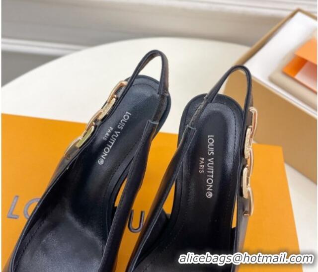 Good Product Louis Vuitton Sparkle Slingback Pumps 9.5cm with Chain Charm in Calf Leather Black 105139