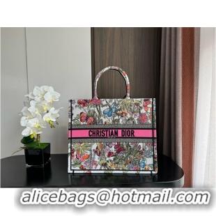 Top Quality LARGE DIOR BOOK TOTE White Multicolor Mexico Millefiori Embroidery M1286ZES