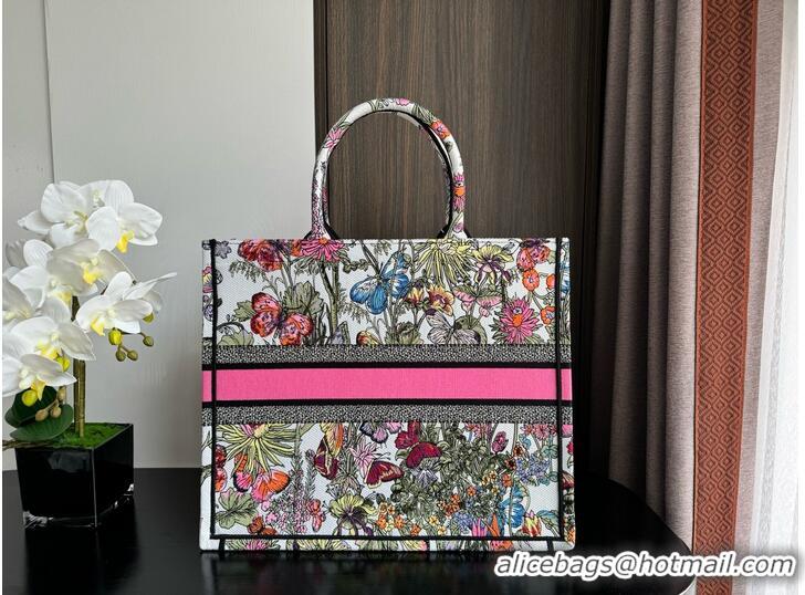 Top Quality LARGE DIOR BOOK TOTE White Multicolor Mexico Millefiori Embroidery M1286ZES