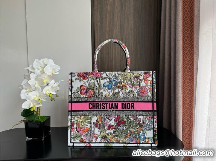 Top Quality LARGE DIOR BOOK TOTE White Multicolor Mexico Millefiori Embroidery M1286ZES