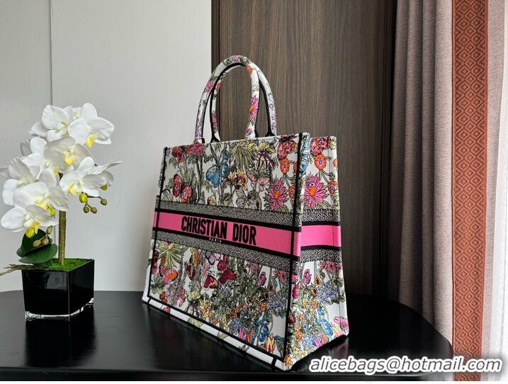 Top Quality LARGE DIOR BOOK TOTE White Multicolor Mexico Millefiori Embroidery M1286ZES